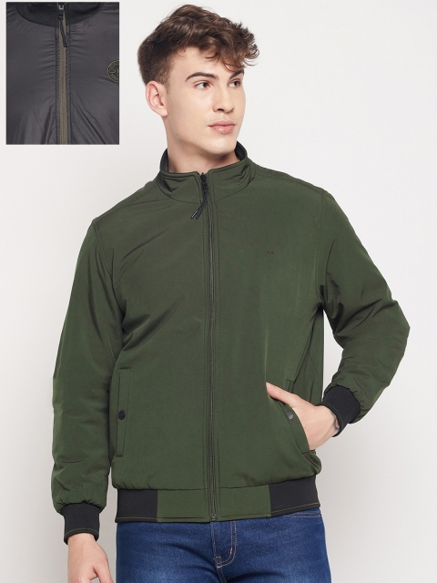 

Okane Men Olive Green Solid Reversible Bomber Jacket