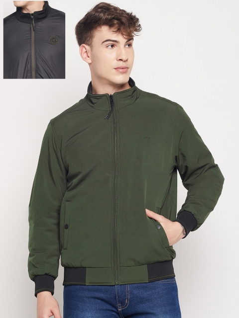 

Okane Men Olive Green Black Reversible Bomber Jacket