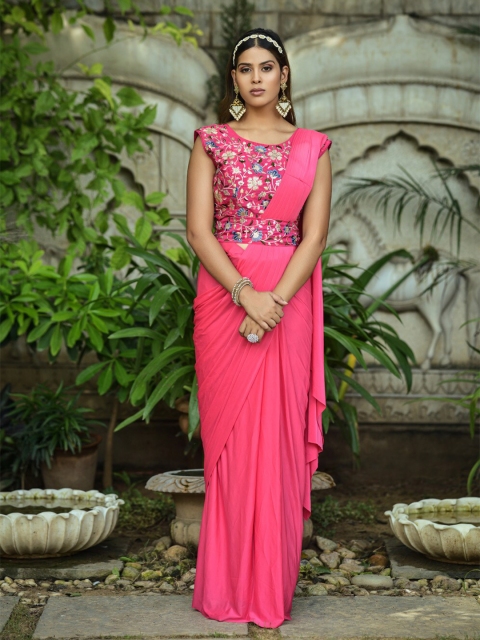 

BESUCHER Pink Sequinned Saree