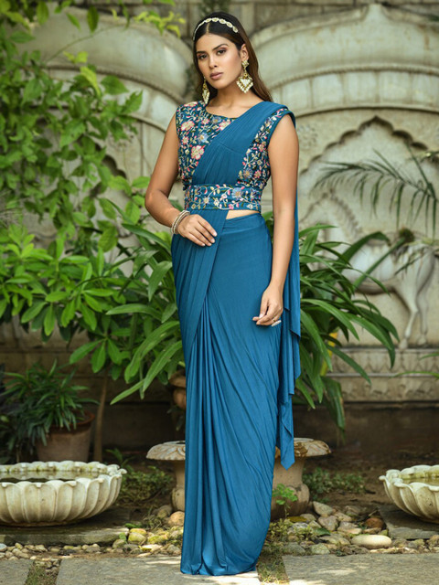 

BESUCHER Teal Sequinned Saree