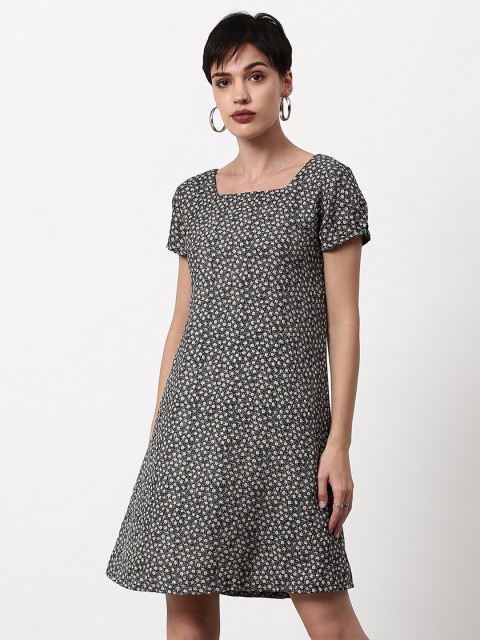 

abof Women Black Floral A-Line Cotton Dress