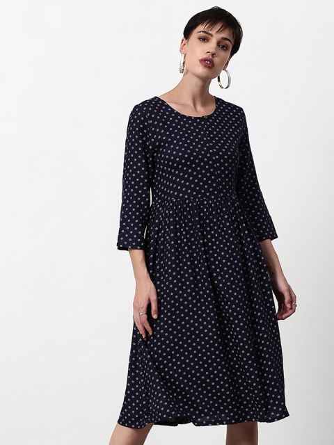 

abof Women Navy Blue Cotton Dress
