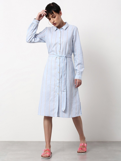 

abof Women Blue Striped Shirt Cotton Dress