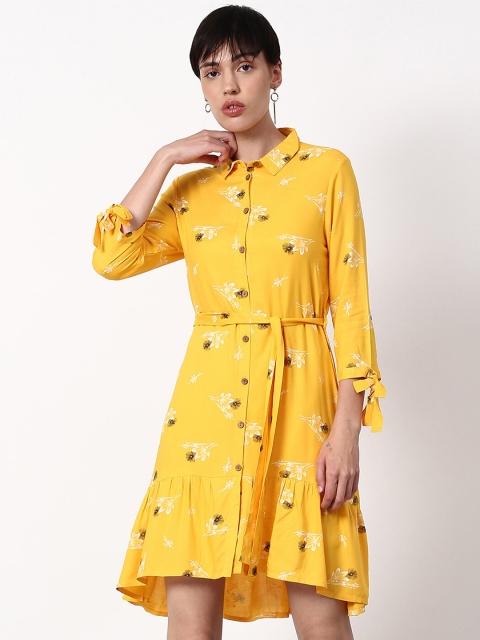 

abof Women Yellow Floral Shirt Cotton Dress