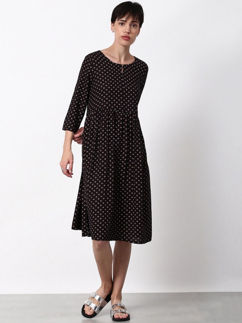 

abof Women Printed Black Cotton Dress