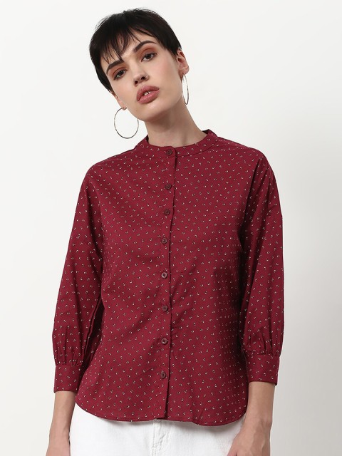 

abof Women Maroon Print High Neck Top