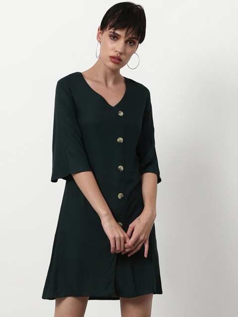 

abof Women Solid Green A-Line Dress