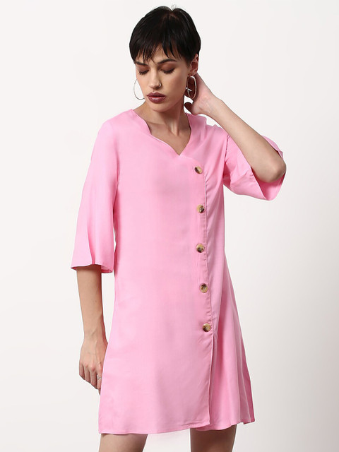 

abof Pink Solid A-Line Dress