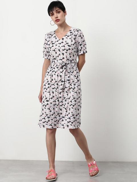 

abof Pink & Black Floral Printed Dress