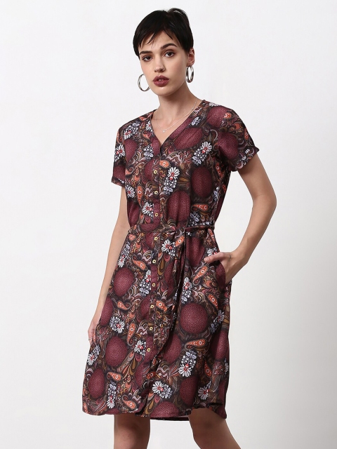

abof Burgundy Floral Printed A-Line Dress