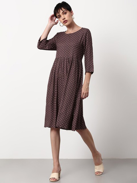 

abof Women Brown Printed Dress