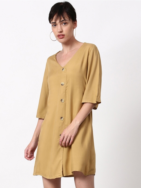 

abof Women Khaki Solid A-Line Dress