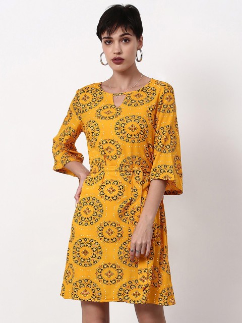 

abof Yellow Ethnic Motifs A-Line Dress