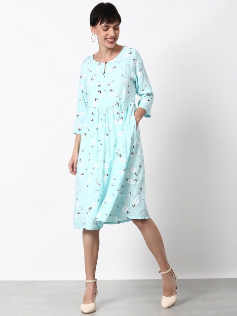 

abof Women Blue Floral Printed Dress