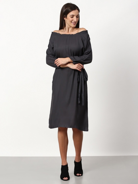 

abof Black Solid Off-Shoulder Dress