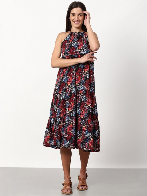 

abof Multicoloured Floral Halter Neck A-Line Midi Dress, Multi