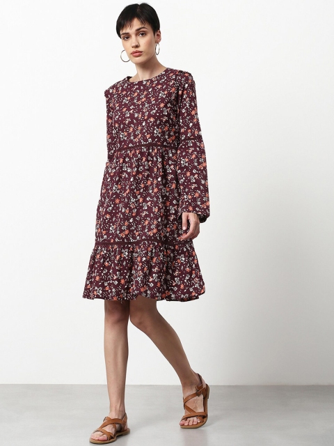 

abof Burgundy Floral Printed A-Line Dress