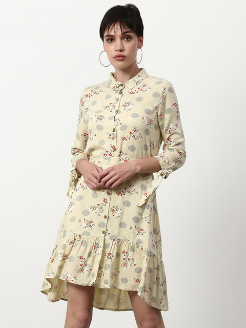 

abof Beige Floral Printed Shirt Dress
