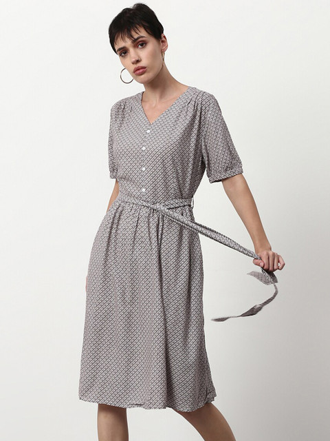 

abof Grey & White Floral A-Line Dress
