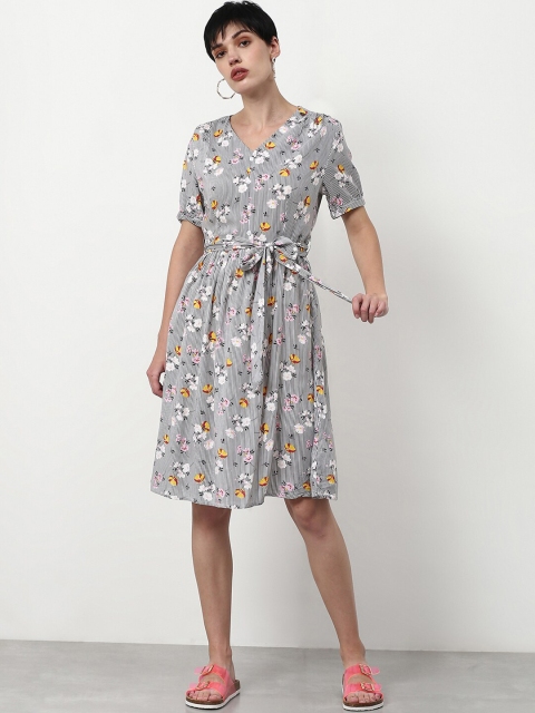 

abof White & Black Printed A-Line Dress