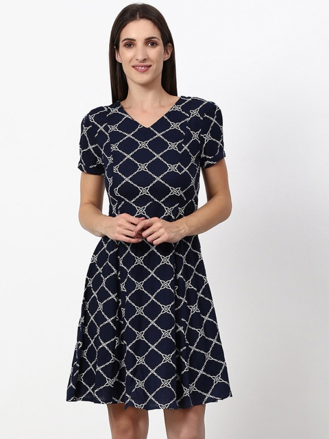 

abof Navy Blue Ethnic Motifs Printed Dress