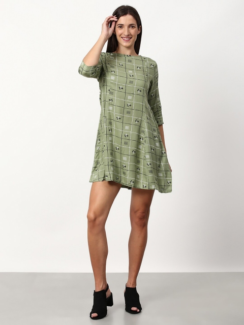 

abof Women Olive Green Printed Cotton A-Line Dress