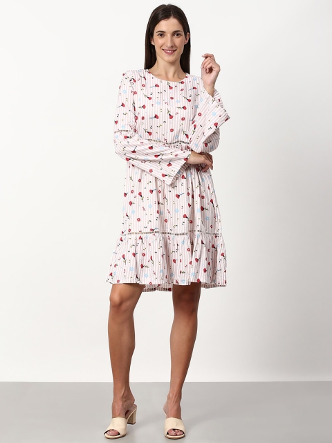

abof Pink & Red Floral Drop-Waist Dress