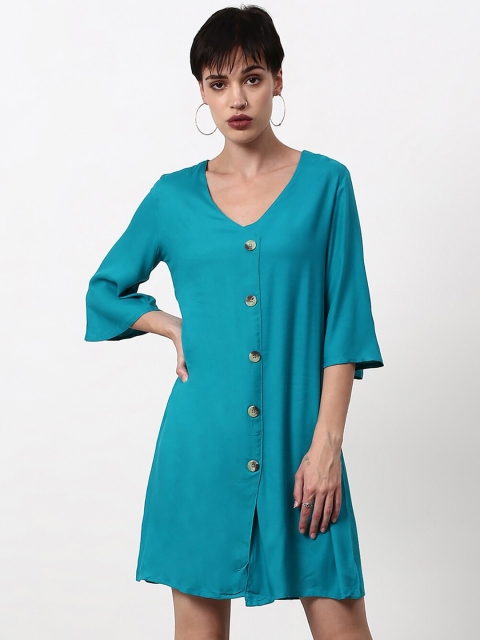 

abof Women Teal Solid A-Line Dress