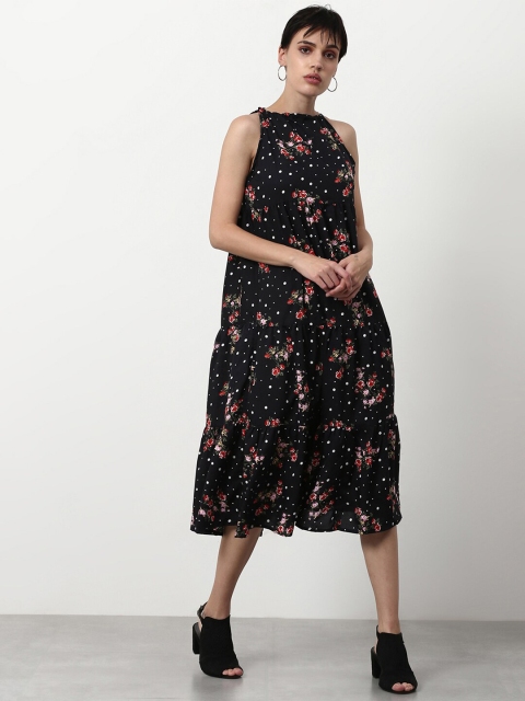 

abof Women Black Floral Printed A-Line Dress