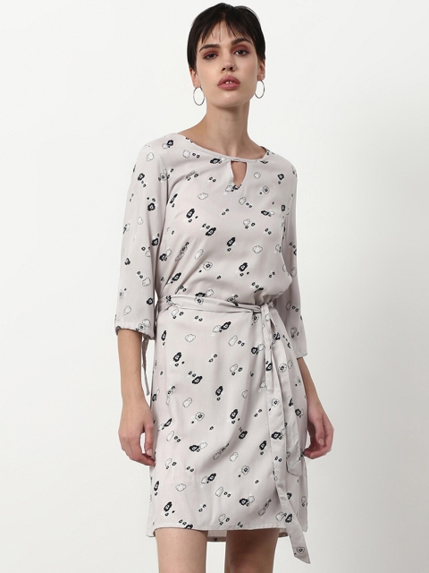 

abof Women Grey Printed Keyhole Neck Fit & Flare Dress