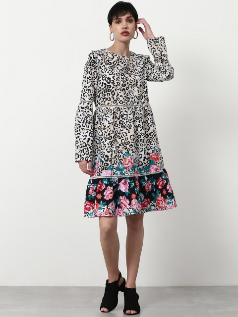 

abof Women White & Beige Animal Printed A-Line Dress