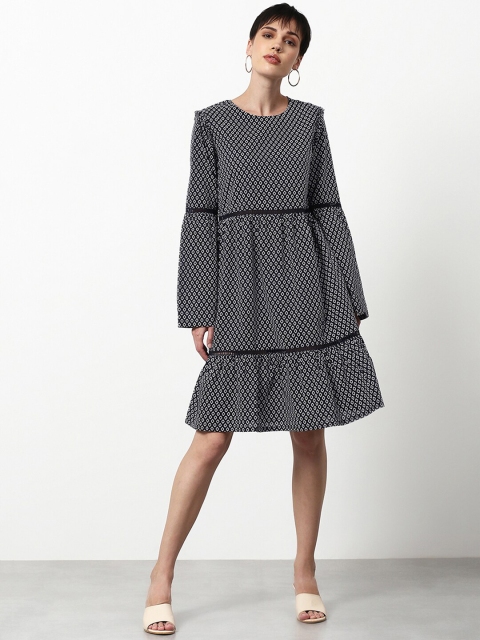 

abof Women Black Printed A-Line Dress