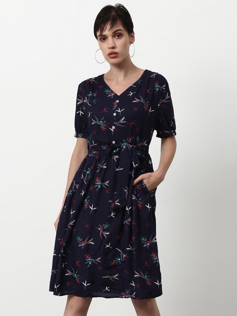 

abof Women Navy Blue Floral Printed Fit & Flare Dress