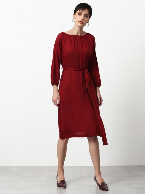 

abof Women Maroon Solid Off-Shoulder Dress