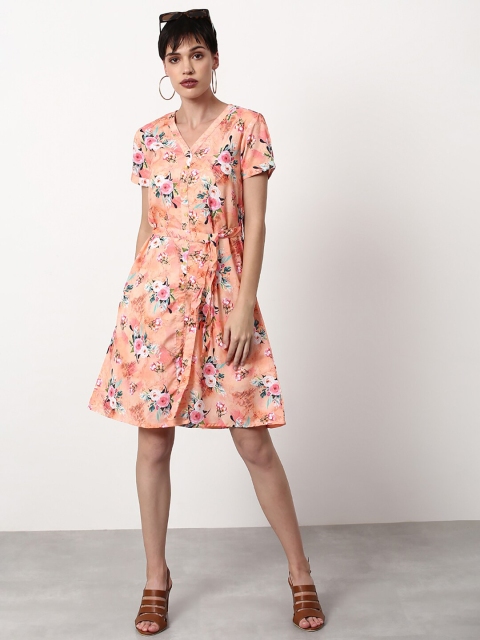 

abof Women Peach-Coloured Floral Printed Dress
