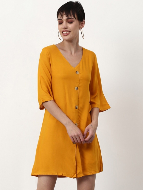 

abof Mustard Yellow Solid A-Line Dress