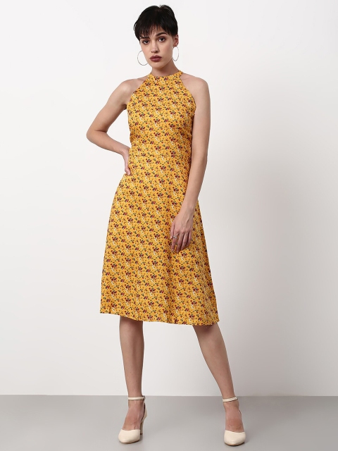 

abof Yellow & Red Floral Fit and Flare Dress