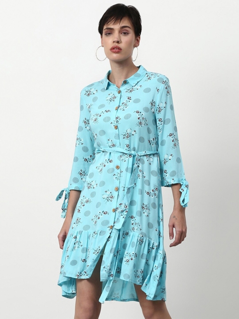 

abof Blue & Maroon Printed Shirt Dress