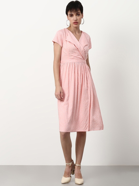 

abof Pink & White Solid Wrap Dress