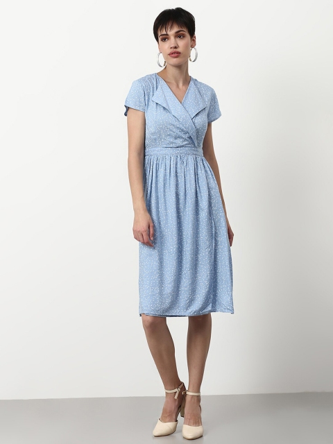 

abof Blue & White Printed Wrap Dress