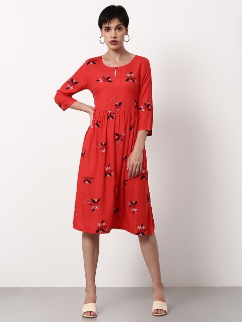 

abof Red & Black Floral Fit and Flare Dress