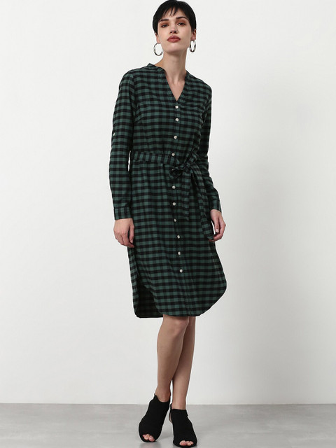 

abof Green & Black Checked A-Line Dress