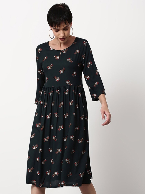 

abof Black & Red Floral Fit and Flare Dress