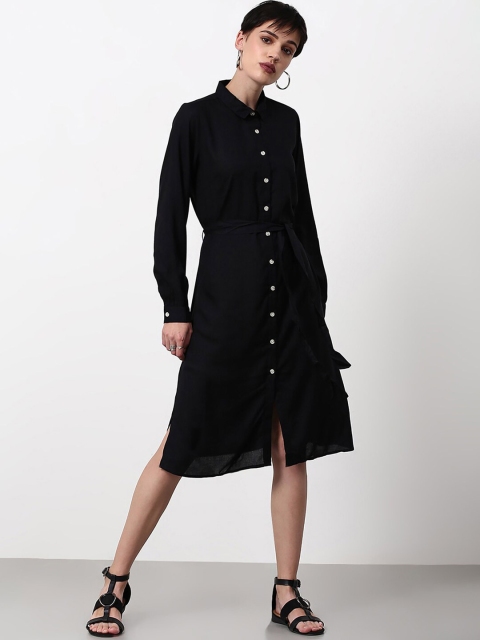 

abof Black Solid Shirt Midi Dress
