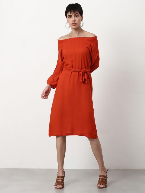 

abof Red Solid Off-Shoulder A-Line Dress