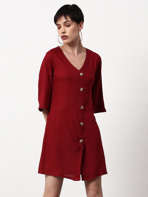 

abof Maroon Solid A-Line Dress