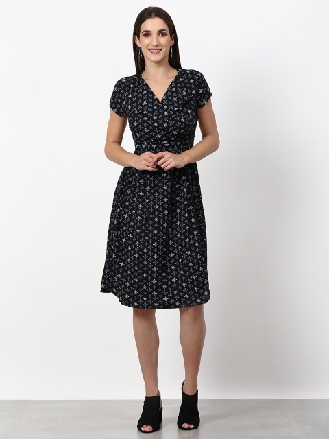 

abof Black & White Printed Fit and Flare Dress