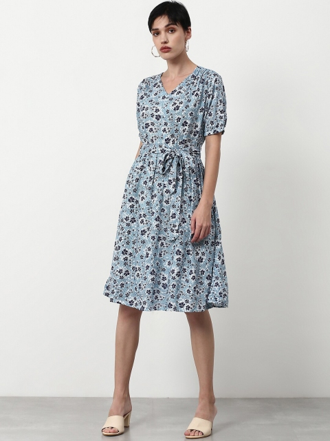 

abof Blue Floral Fit and Flare Dress