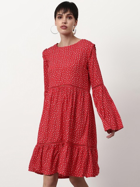 

abof Red & White Printed A-Line Dress
