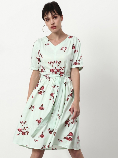 

abof Green & Maroon Floral Printed A-Line Dress